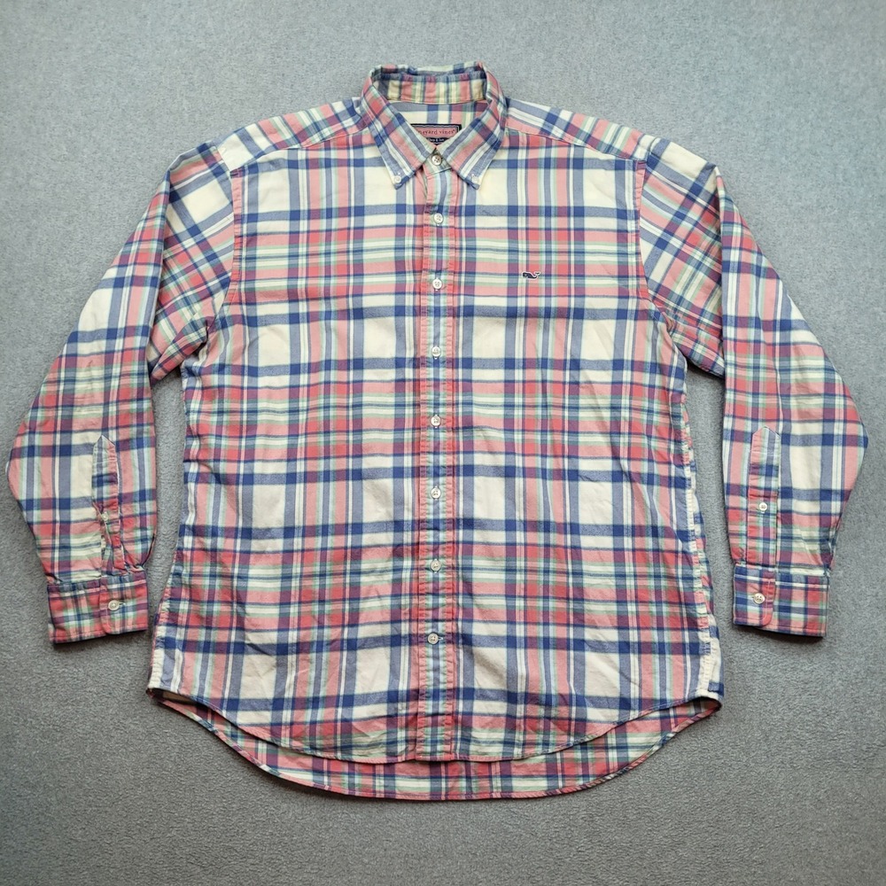 Vineyard Vines Button Down Mens Large Multicolor Plaid Long Sleeve Whale Shirt